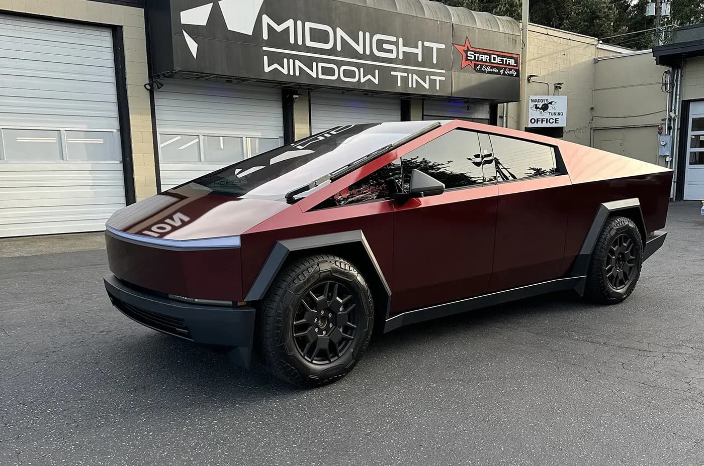 Tesla Cybertruck with a satin color-change wrap